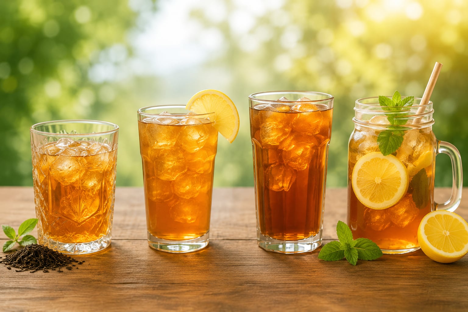 4 Gläser mit Eistee über die Zeit